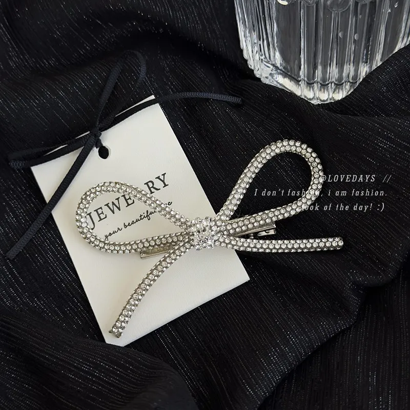 Luxury high-end fashion atmosphere full diamond super flash rhinestone bow hairpin brooch women's accessories headgear