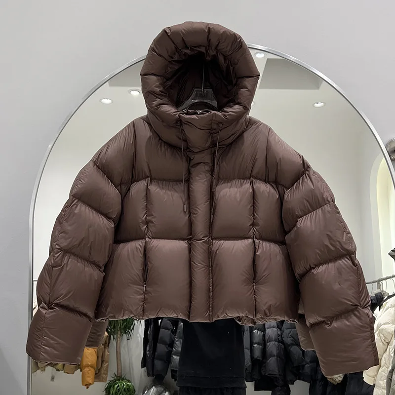 

Women Warm Hooded White Duck Down Coat Solid Puffy Short Hooded Commute Puffer Jackets Female Winter Thicken Soft Versatile Coat