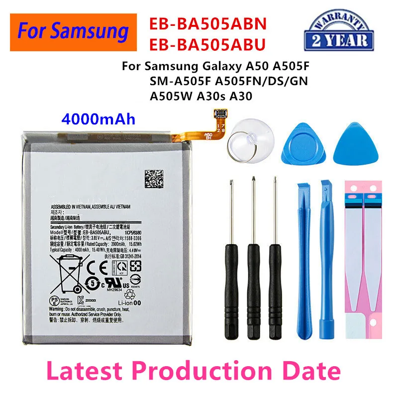 

Brand New EB-BA505ABN EB-BA505ABU 4000mAh Battery For Samsung Galaxy A50 A505F SM-A505F A505FN/DS/GN A505W A30s A30+Tools