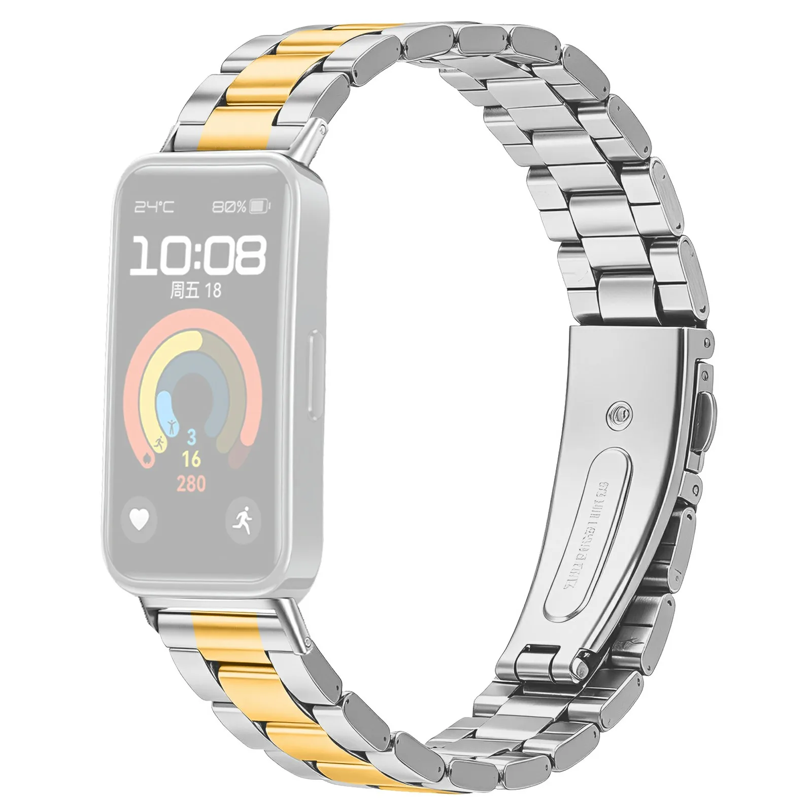 Metal Watch Strap for Huawei Band 10 / 9 / 8 Three-bead Stainless Steel Bracelet with Folding Clasp - Silver / Gold