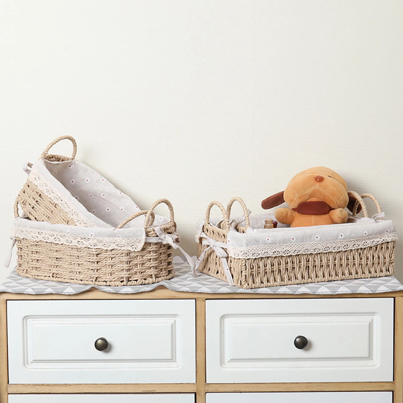 Multipurpose Rattan Storage Basket Toys Snacks Fruit Bread Storage Bins Home Desktop Organzier Container Decorative Basket