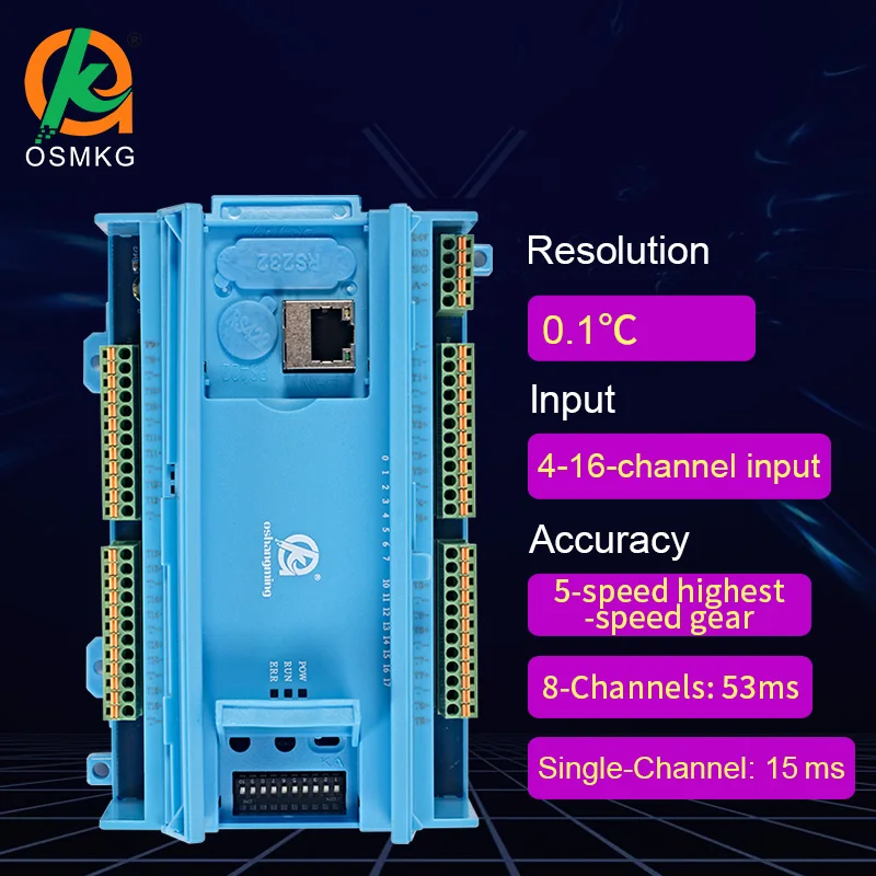 Oshangming 16-Channel PT100 Temperature Acquisition Module  MODBUS RTU /TCP Protocol with RS485 Lan for PT100 Temperature Probe