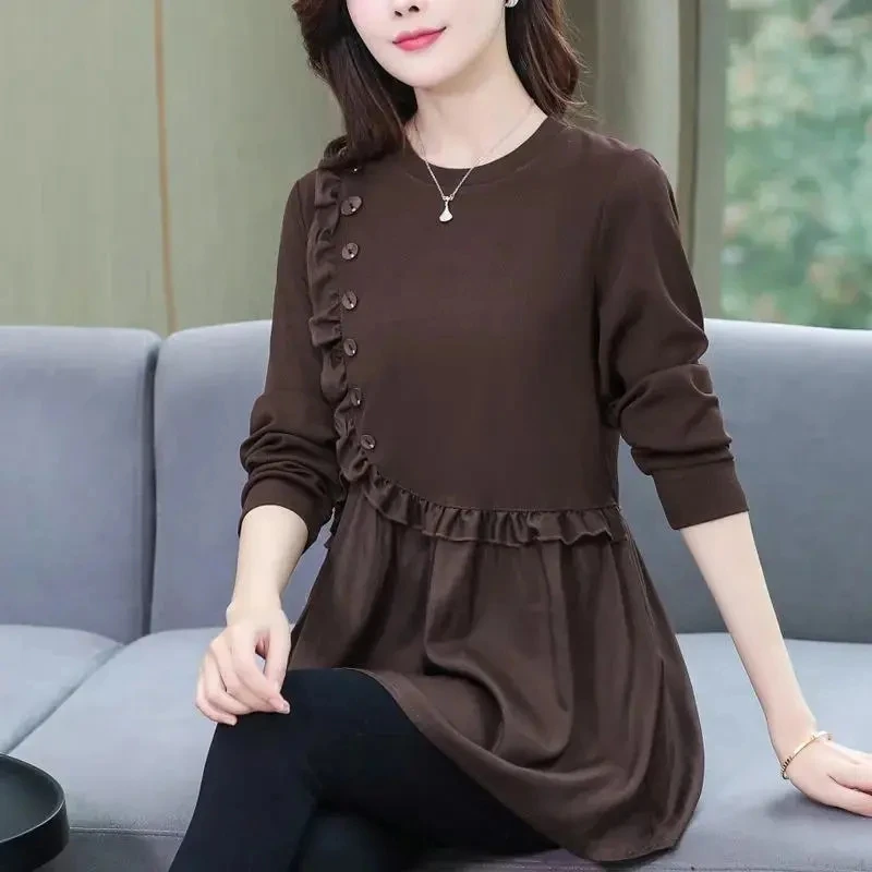 2022 Spring Autumn New T-Shirt Women's Clothing Loose Female Belly Cover Shirt Show Thin Jacket Fashion Age Reduction Shirt