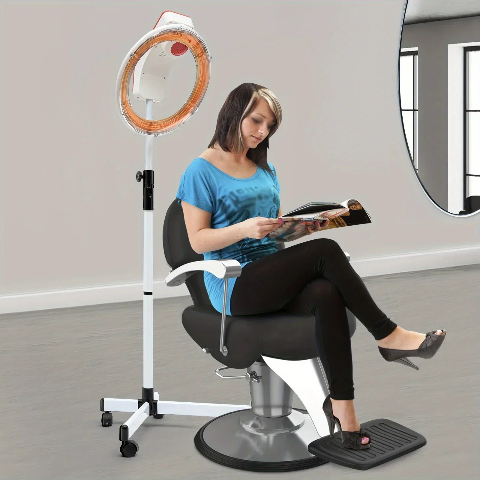 

Adjustable Height Salon Hair Dryer Stand - 360° Swivel Rolling Hair Dryer Holder with 4 Wheels for Professional & Home Use