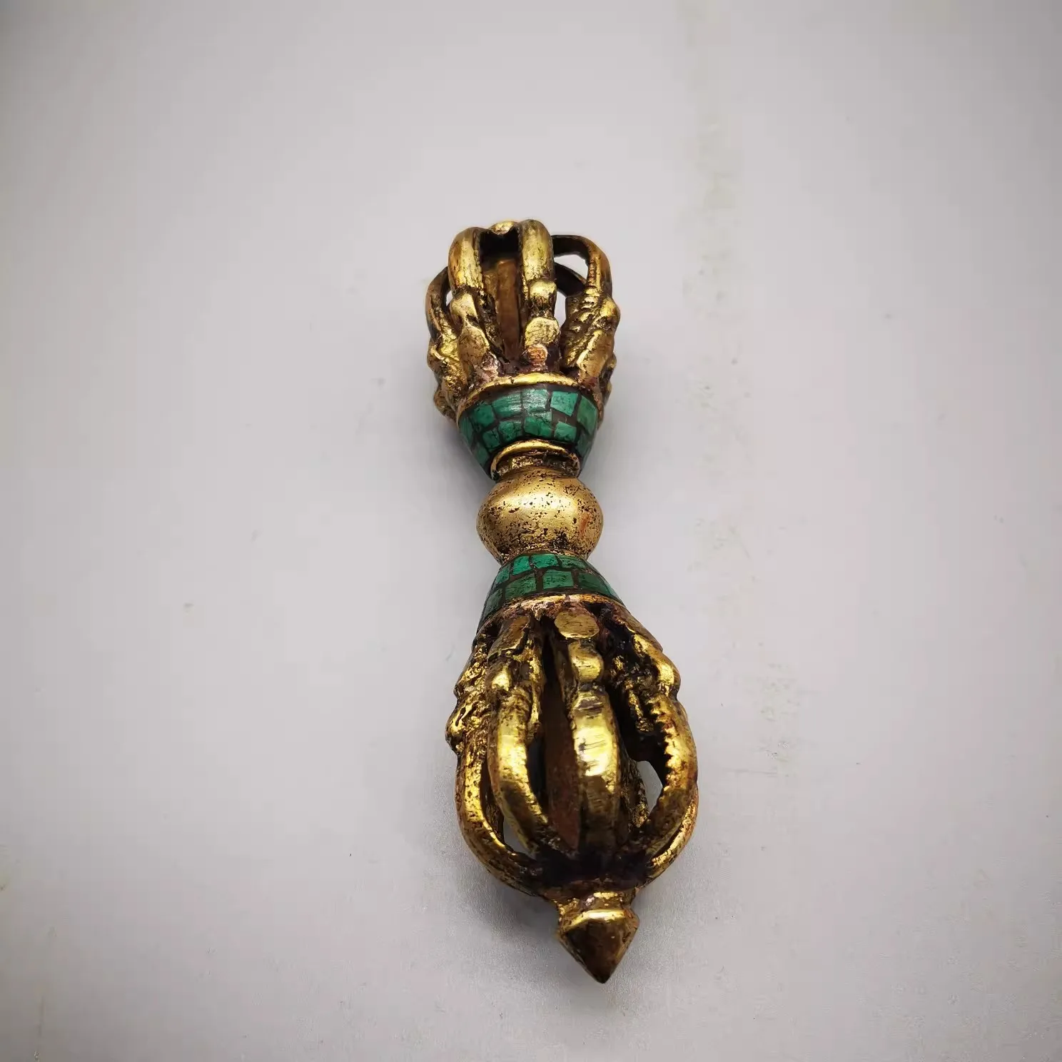 Tibet Buddhism Turquoise Bronze Gilt Phurba Vajra Holder Statue