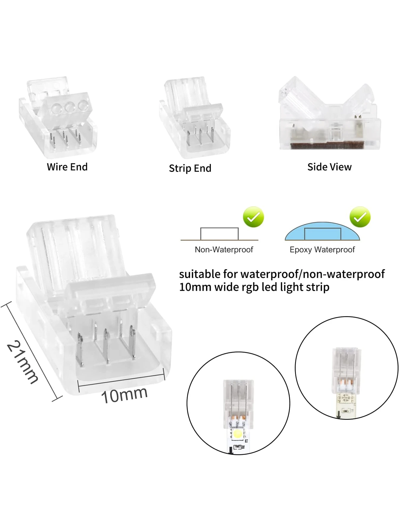 10/15Pcs LED Light Strip Connector 3pin 10mm IP44/IP20 Strip to Wire Connector Without Wire For CCT Light Strip Quick Adapters