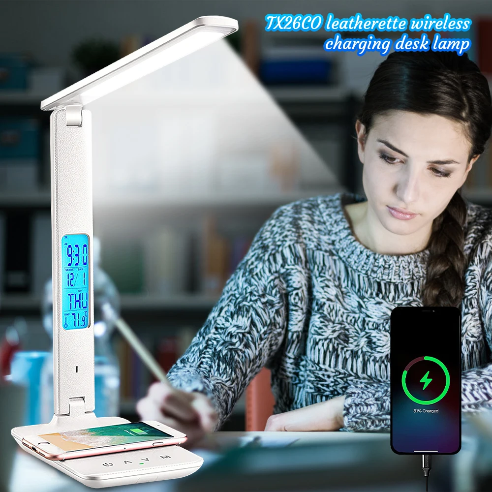 LED Desk Lamp 3 Levels Dimmable Touch Night Light USB Rechargeable Eye Protection Foldable Table Lamp Phone Wireless Charging