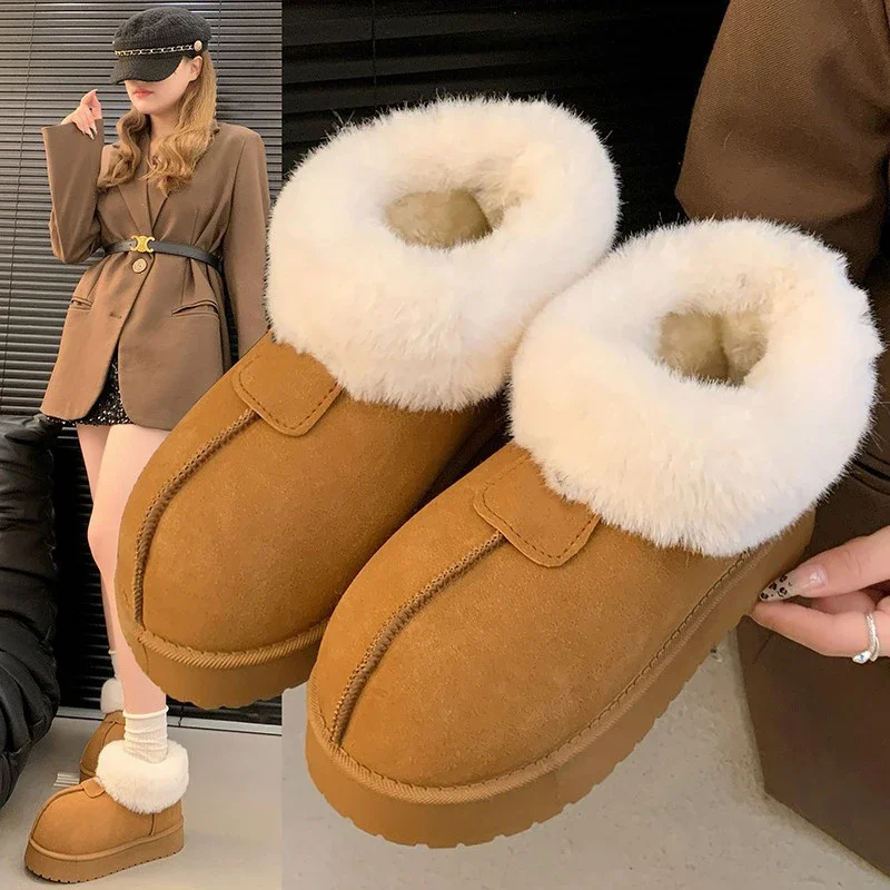 Taster Snow Boots Women's Autumn and Winter New Style One Foot Cotton Shoes High Cut Thick Soled Anti Slip Woolen Shoes platform