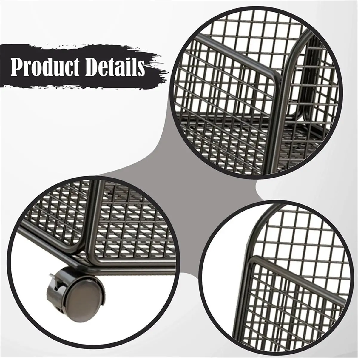 A24I Under Desk Mobile Mesh Rolling File Organizer Cart with Lockable Casters for Small Spaces Black