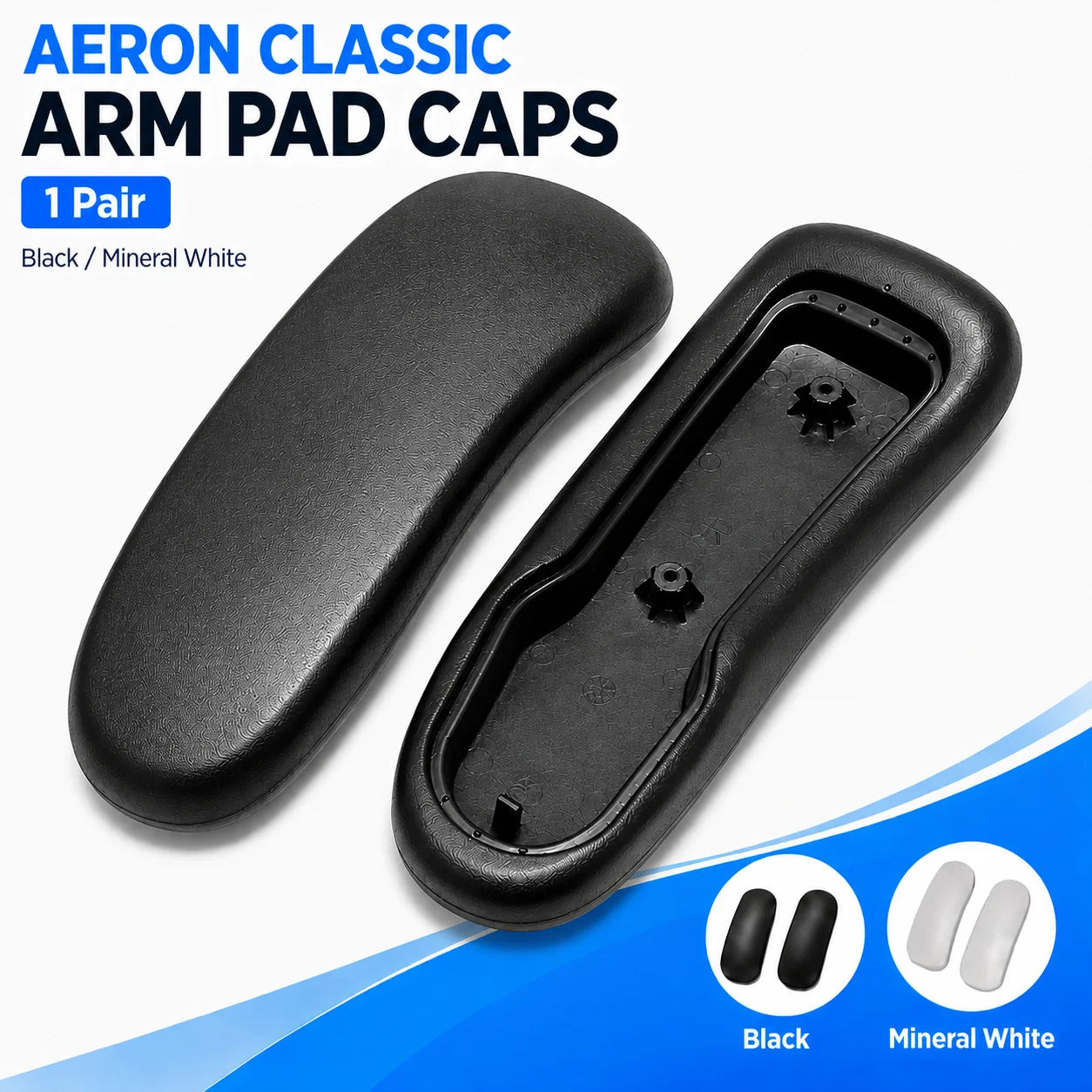 Herman Miller Aeron Classic Armrest Pads Replacement Black/Mineral White Pair, Office Chair Arm Pads Caps Compatible with Aeron