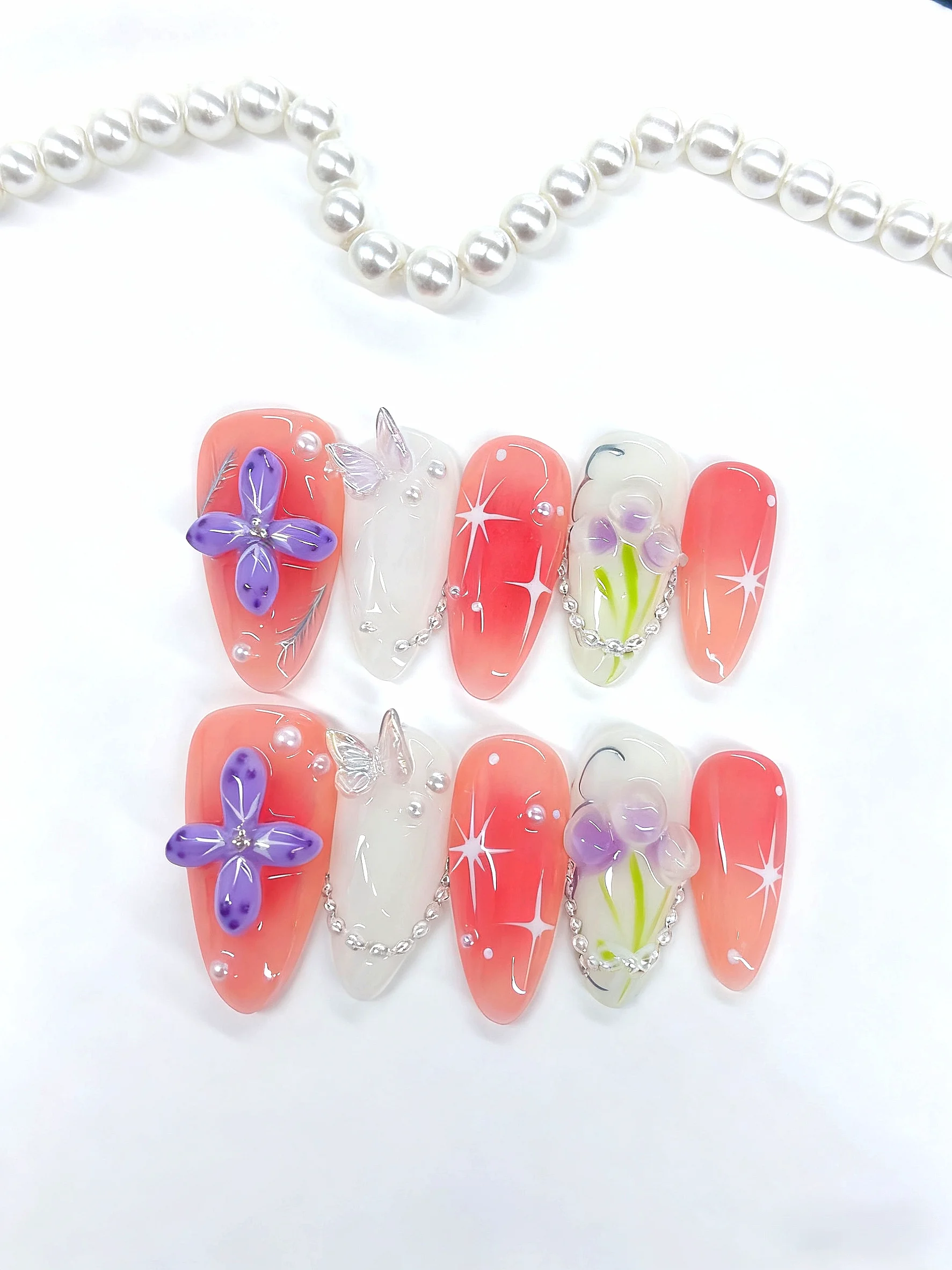 

Fairycore Press on Nails - 3D Flower, Butterfly & Starburst Design（D526）