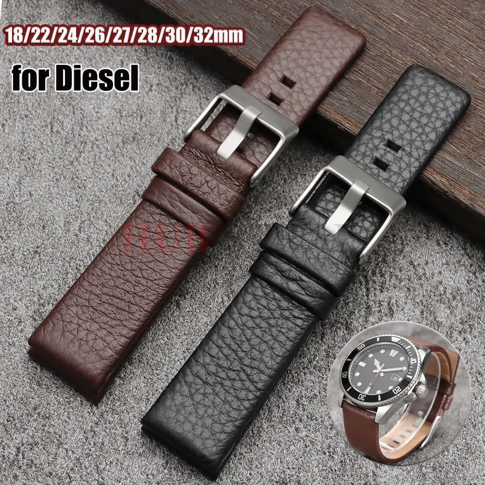 18 22mmLeather Watch Strap for Diesel Dz4323 1657 4318 DZ7312 DZ7257 Watchband 24 26 27 28 30 32mm Watch Bracelet Black Brown