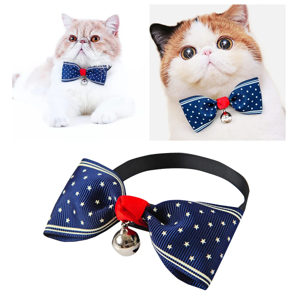 Pet Dot Collar Small Cat Kitten Bowknot Tie Pet Supplies for Party Photo Dark Blue pet collar cat collar