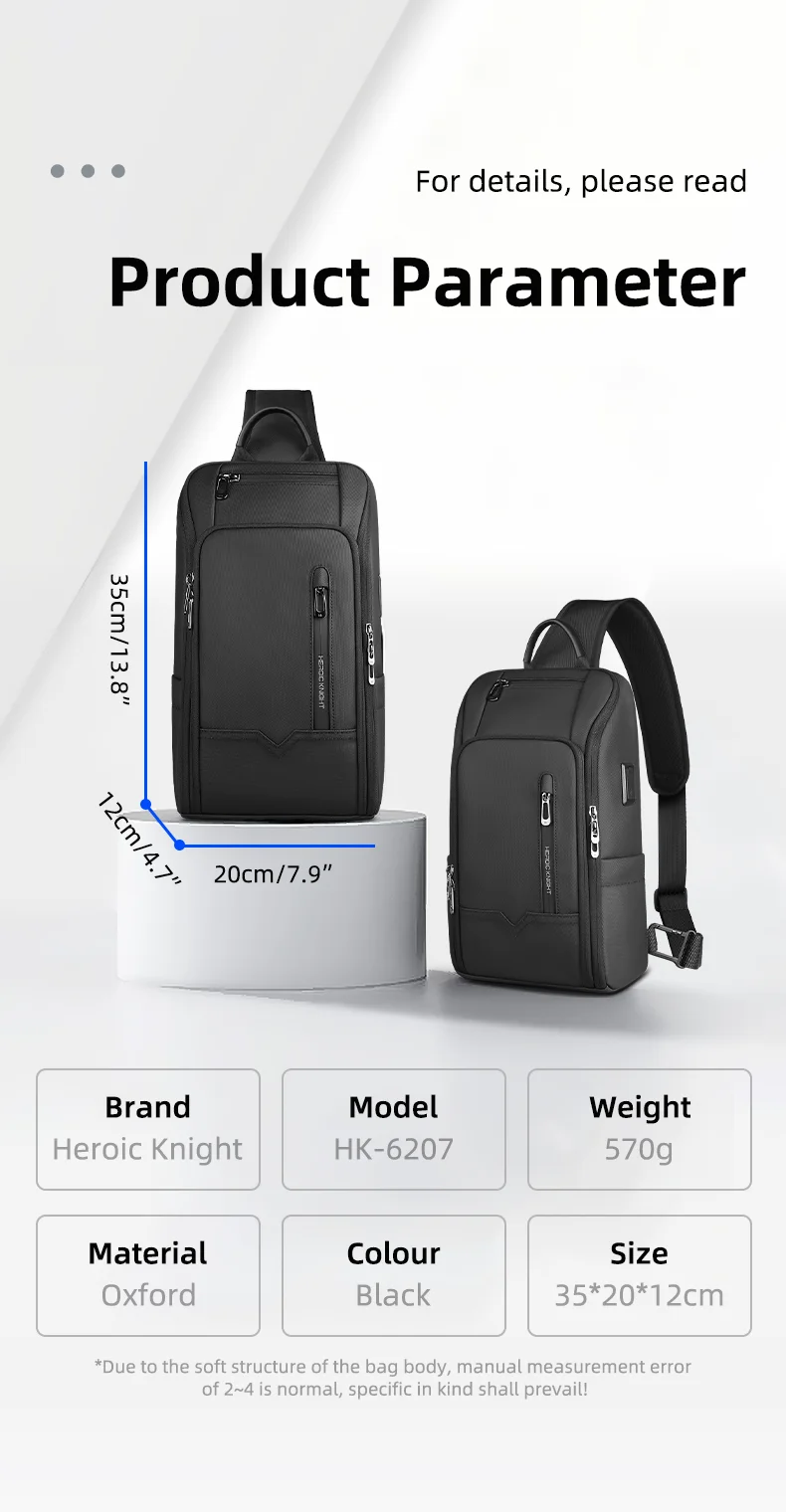 Heroic Knight Modische Umhängetasche für Herren, multifunktionale Fahrrad-Umhängetasche, wasserdicht, USB-Reise-Umhängetasche, lässige Brusttasche – Detail 13