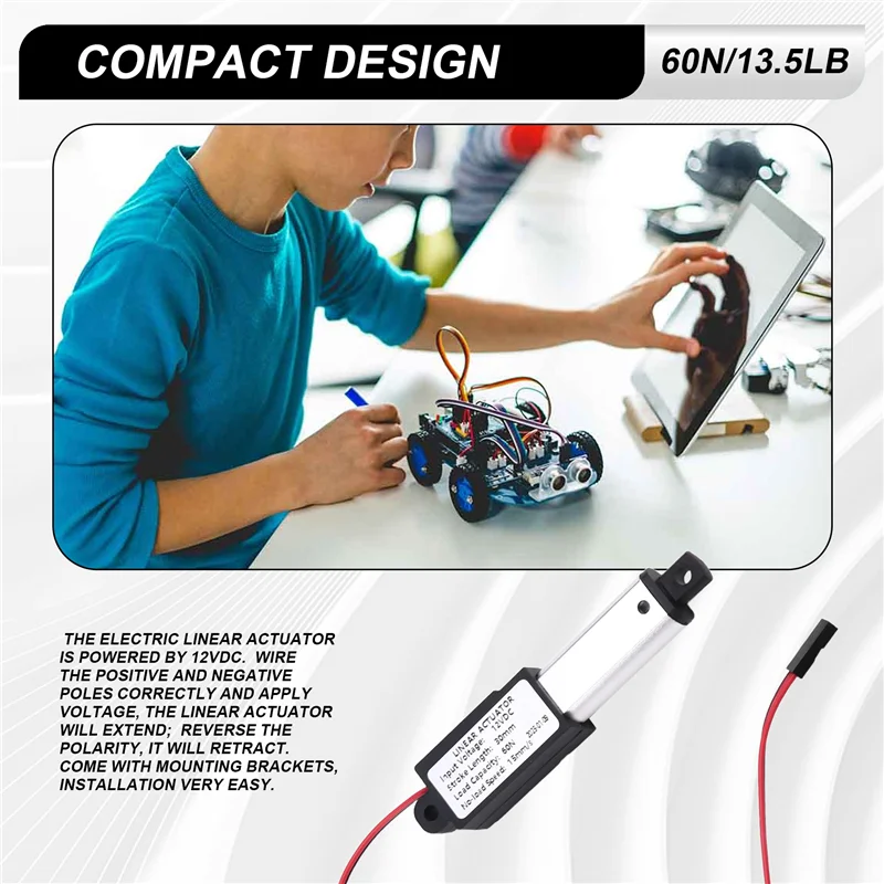 Micro Linear Actuator 1 "จังหวะ,60N/13.5Lb,ความเร็ว 30 มิลลิเมตร/วินาทีมินิไฟฟ้ากันน้ําActuatorมอเตอร์Linear Actuator 12V-AT64