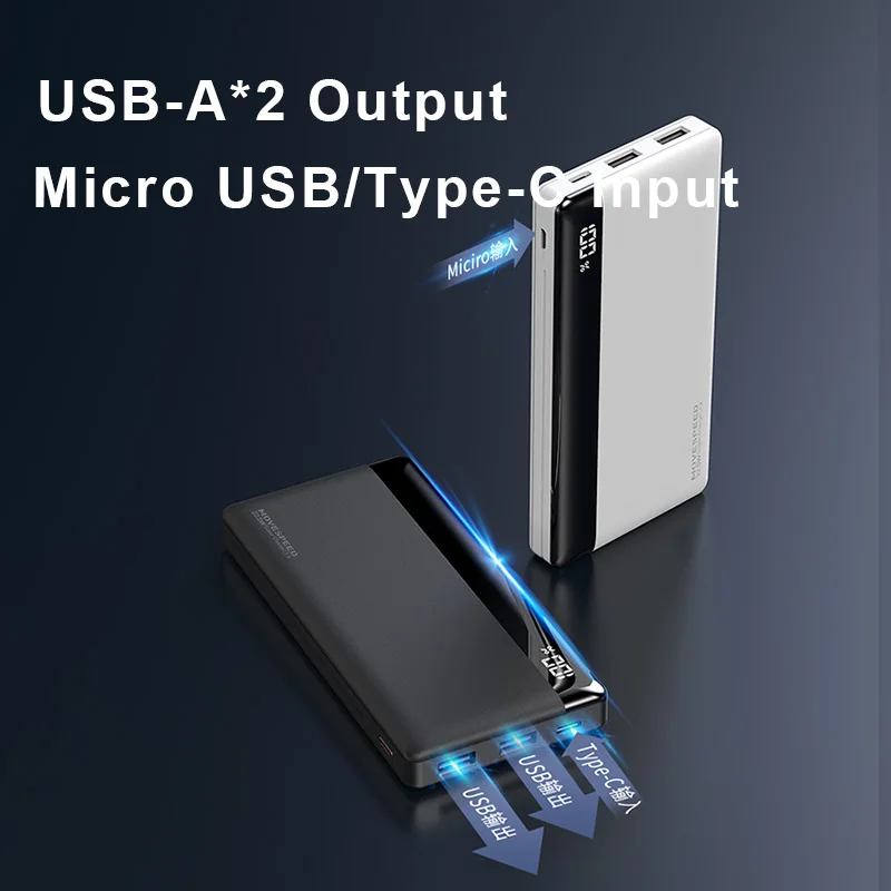 MOVESPEED K10 Power Bank 10000mAh Dual USB A Ports Fast Charging External Large Battery for iPhone 15Pro Samsung S23 Xiaomi 14