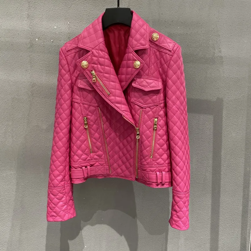 Chaqueta de piel de oveja auténtica para mujer, abrigo corto con cremallera, color rosa y rojo, 100%