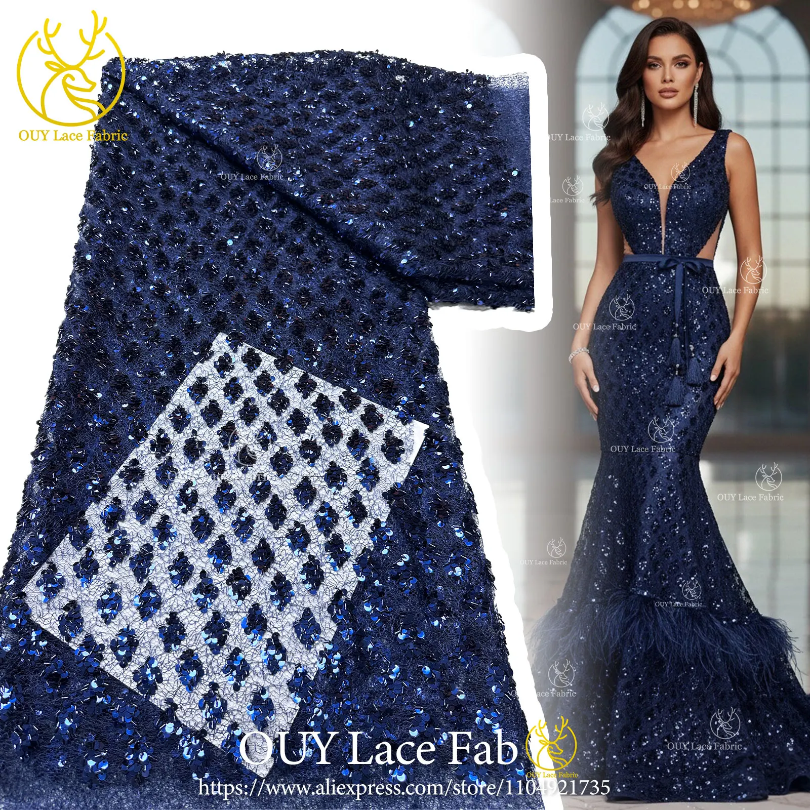 Latest Elegant French Sequin Lace Fabric 2026 African Nigerian Lace Fabric Suitable for Ladies' Party Dresses and Wedding Gowns