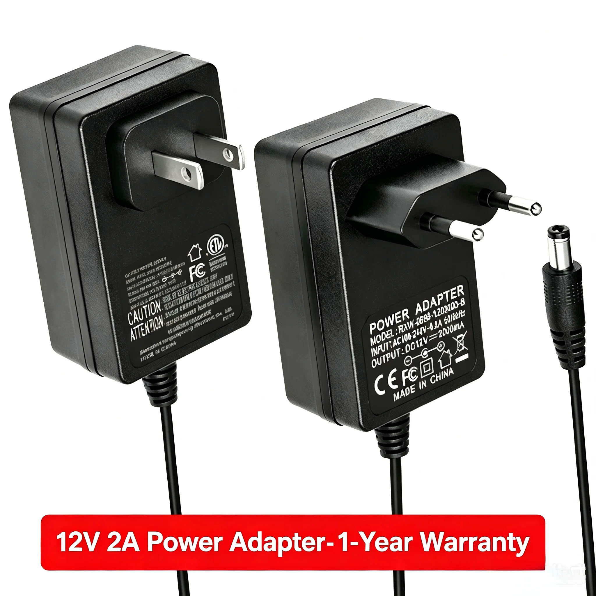24W Power Supply Adapter AC 100-240V to DC 12V 2A Charger for CCTV IP Camera Security System LED Lights Router 5.5x2.1mm