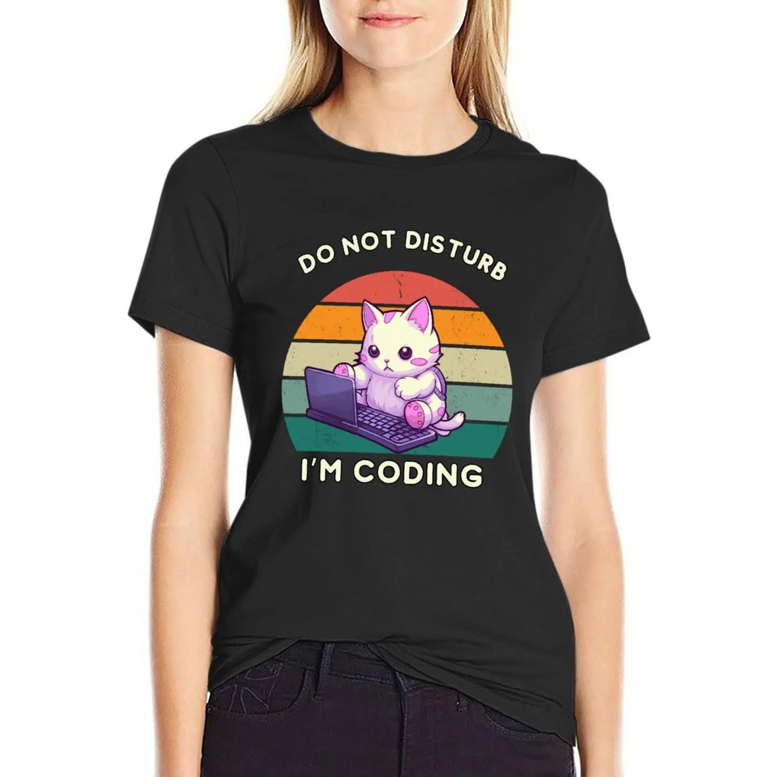 

Do not disturb I’m coding. Funny and cute cat. T-Shirt summer tops plus sizes funnys fashion woman blouse 2024