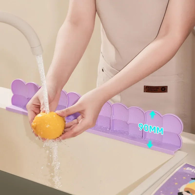 

Dopamine Style Silicone Sink Anti-Splash Guard Waterproof Reusable Easy Clean Kitchen Bathroom Sink Edge Water Barrier Strip