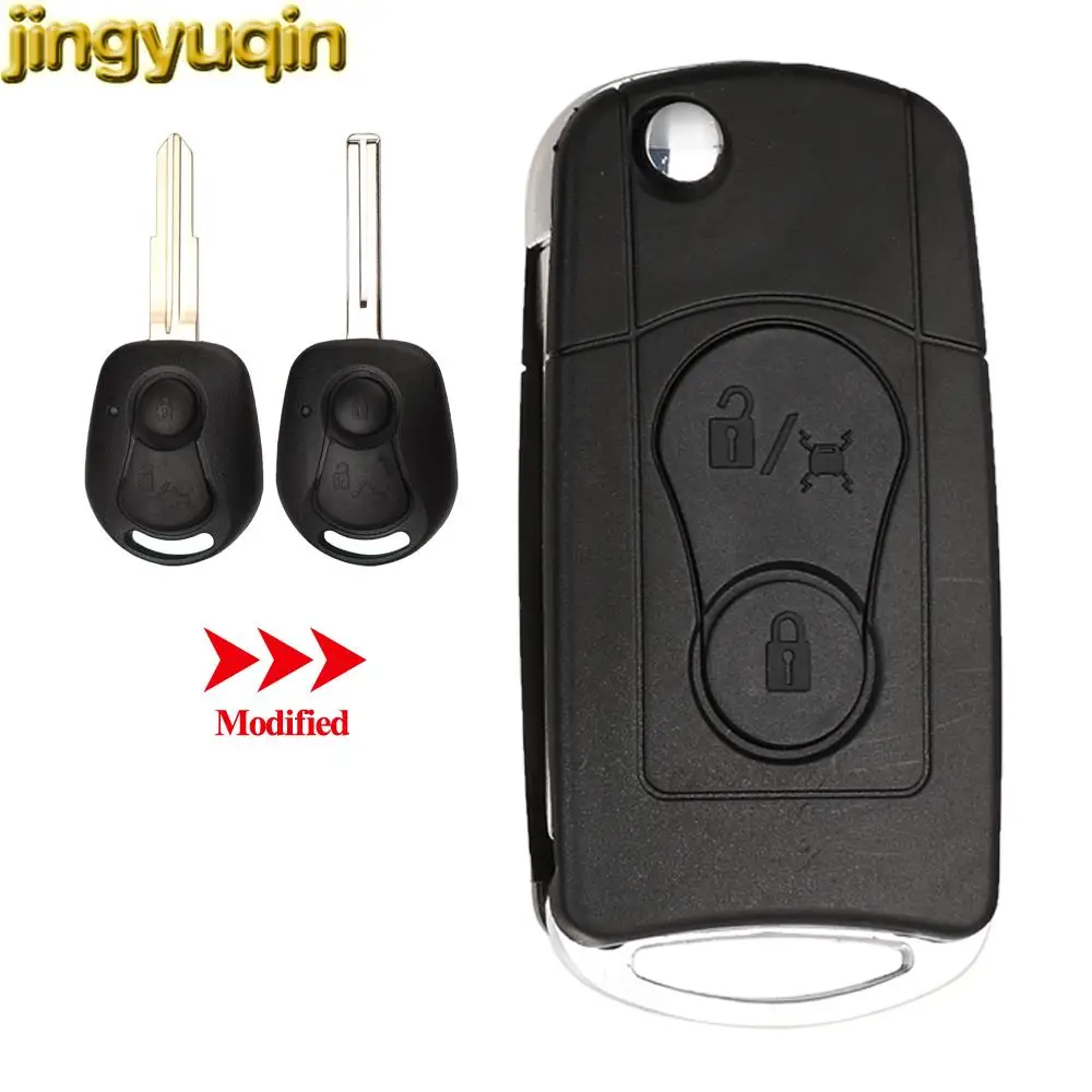 Jingyuqin Modified Remote Car Key Shell For Ssangyong Actyon Kyron Rexton RX7 2 Buttons Uncut Blade Fob Case Replacement