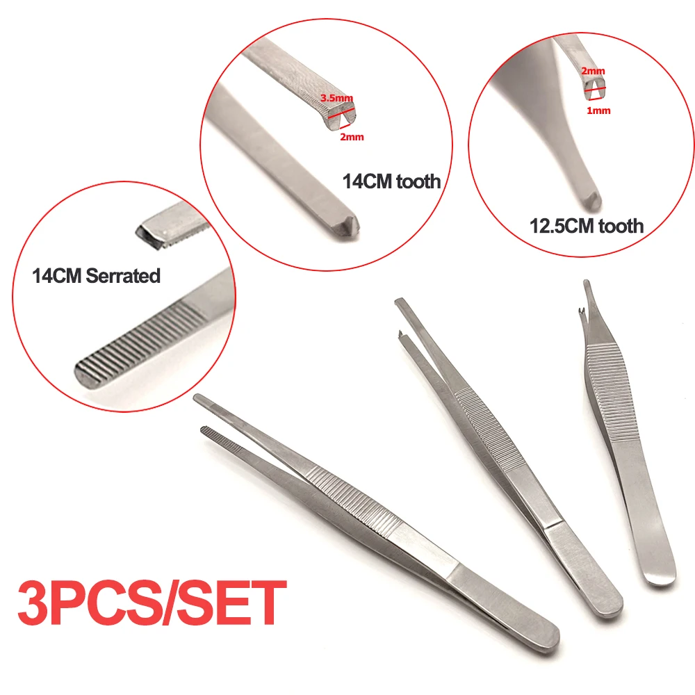 3pcs/set Adson Tissue Forceps Atraumatic Tissue Forceps Vascular Procedures Surgical Tweezers Instruments Dentistry Lab Tools