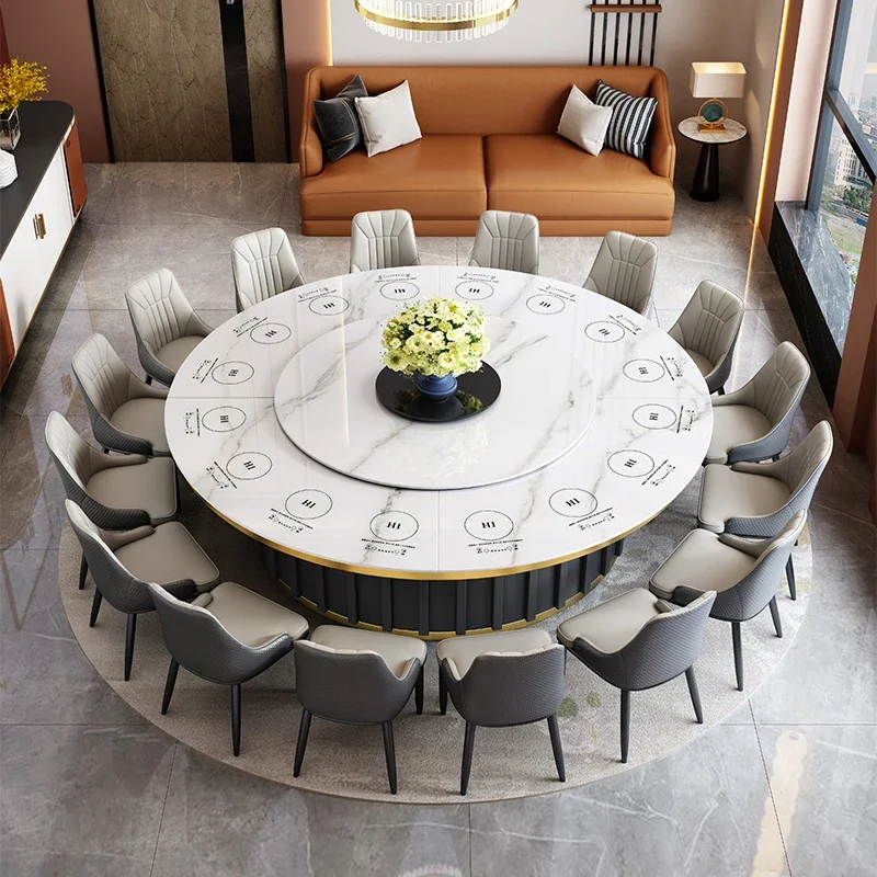 Tables Restaurant Hotel Round Electric Turntable Dining Design Rotate Simple Modern Luxury Dining Tables Mesa Furniture QF50DT