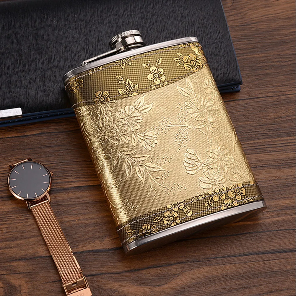 

Portable Flask Stainless Steel Leak-Proof With Cover For Whiskey Wine Travel Hiking Hunting Outdoor Use Pocket Flask Golden