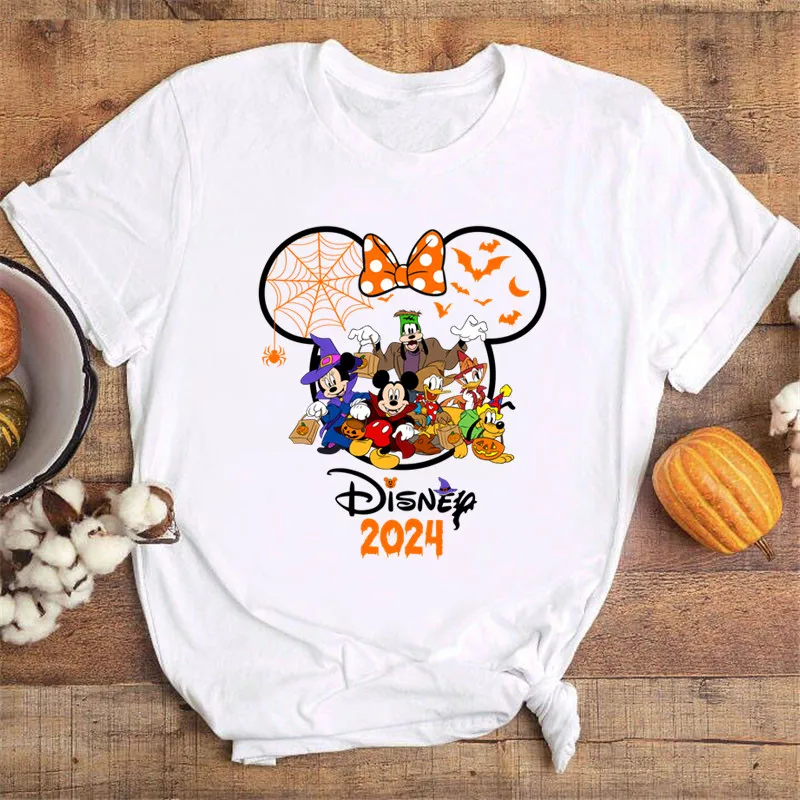 Disney Halloween Mickey Women T-shirt Festival Style Print T Shirt Female Clothing Fashion Gilr Tops