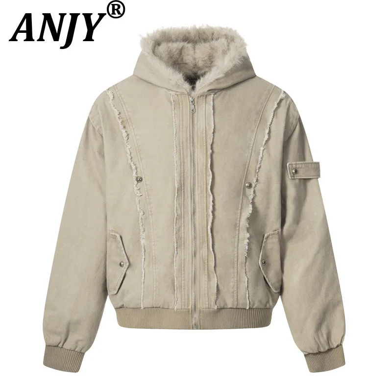 

ANJY 2025 Winter New Women American Fashion Short Hooded Padded Coat Casual Fleece Lined Warm Elegant Temperament Jackets A14722