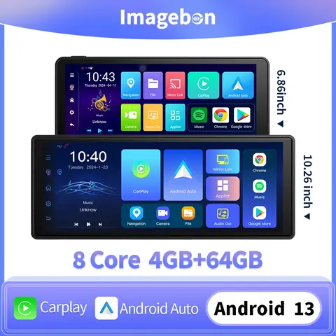 Imagebon 안드로이드 13 대시 캠 무선 CarPlay 및 안드로이드 자동 자동차 DVR GPS 네비게이션 블루투스 AUX 백미러 비디오 레코더