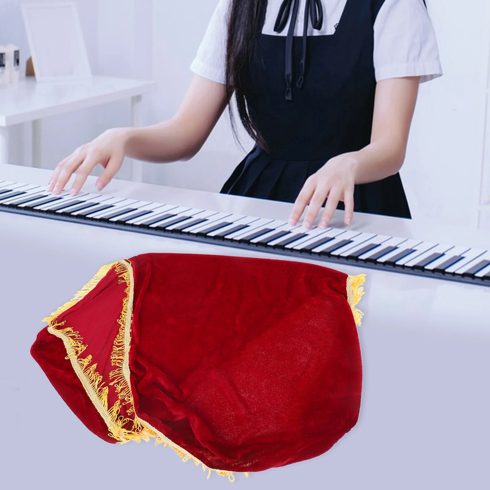 

1PC 61 Key Electronic Piano Cover with a Drawstring Protective for Piano Keyboard ( Red and Random Tassels Color)