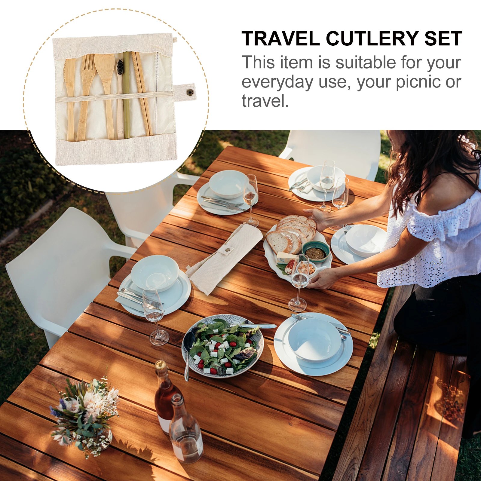 

1 set 1 Cutlery Set Reusable Travel Portable Eco-Friendly Flatware Camping Tableware With Case For Picnic Outdoor Family Use