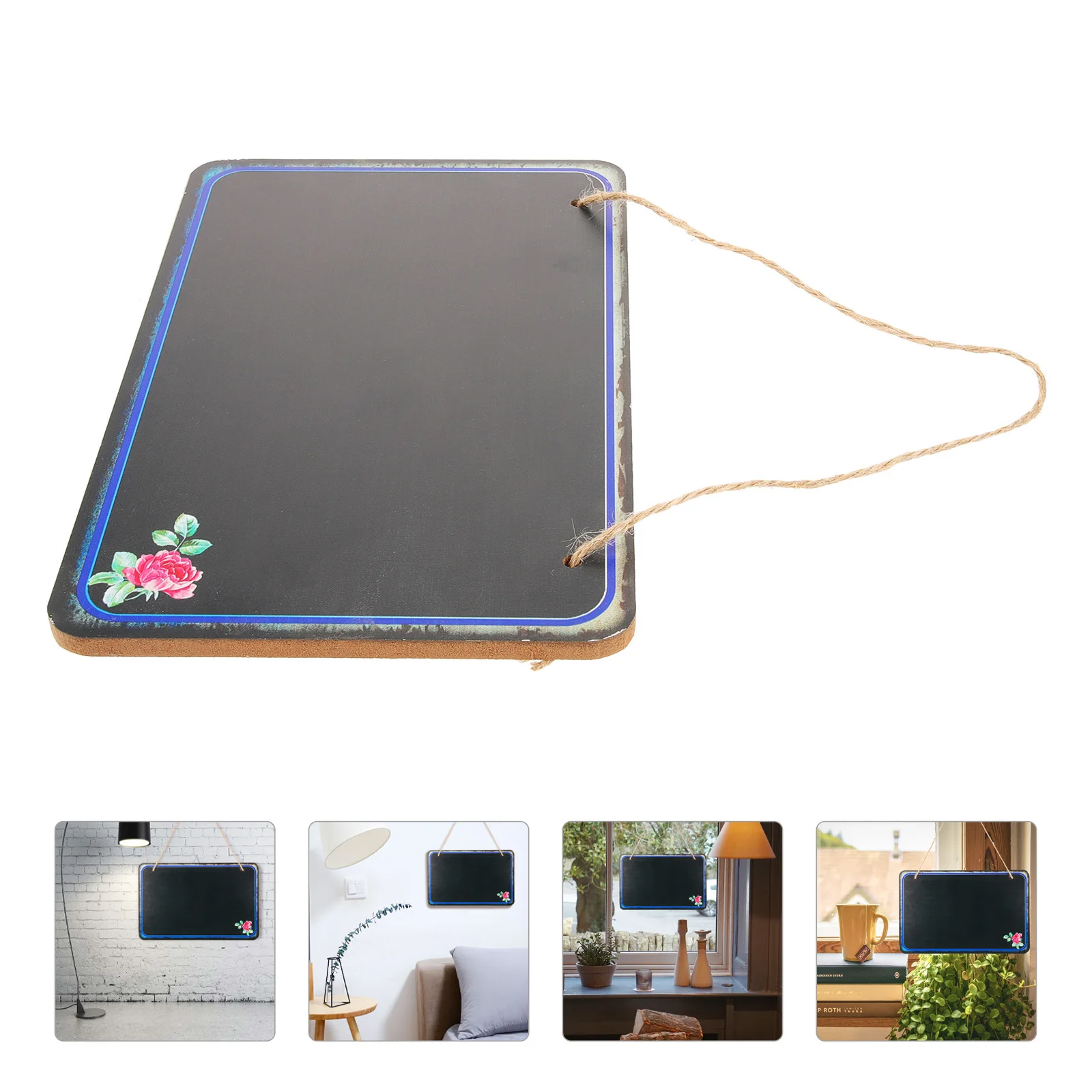 Pizarra pequeña para colgar en la pared, tablero de tiza Rectangular resistente con cuerda, tablero de exhibición de aviso de mensajes multifunción para el hogar