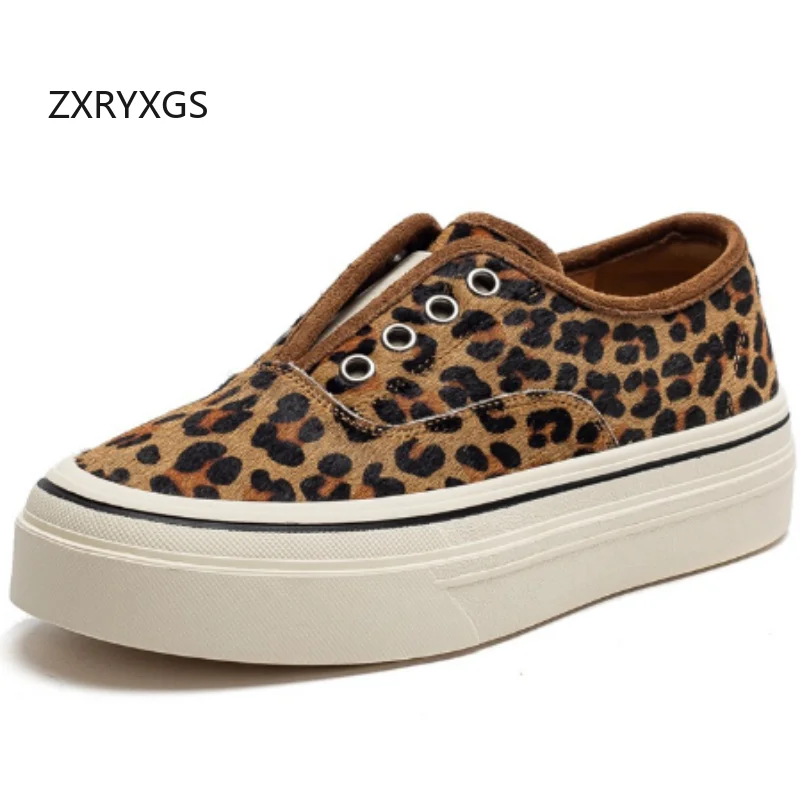 ZXRYXGS 2025 Matte Cowhide Full Real Leather Sneakers Fashion Casual Shoes Flat Platform Elevator Sneakers Women's Travel Shoes