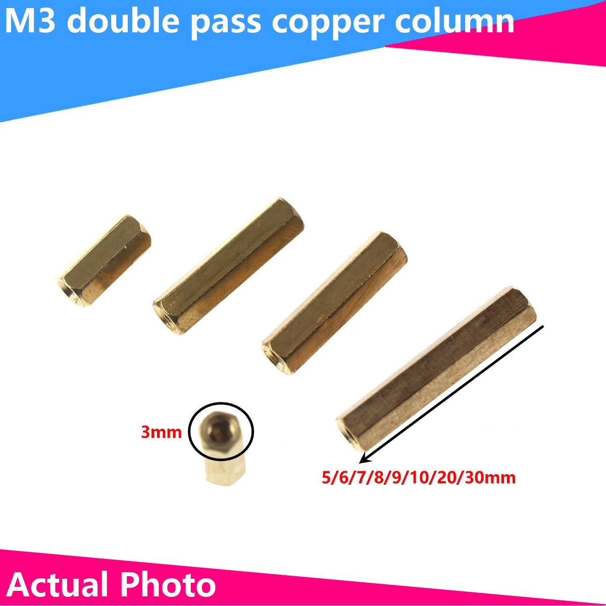 

M3 Solid Brass Copper PCB Board Motherboard Hex Standoff Hexagon Pillar Column Female-Female Screw Spacer