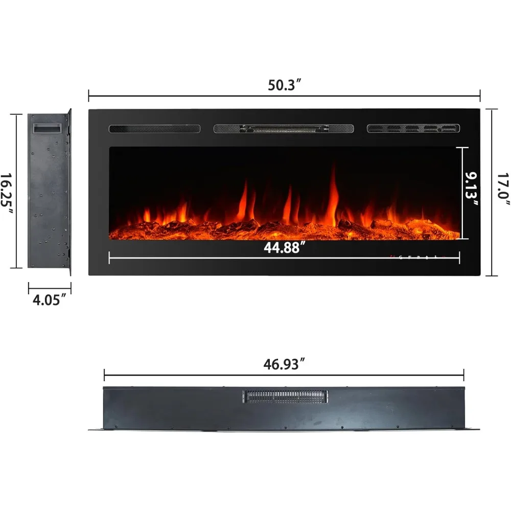 50 Wall-Mounted Electric Fireplace with LED Flames, Remote & Touch Controls - CharaVector Modern Home Heater