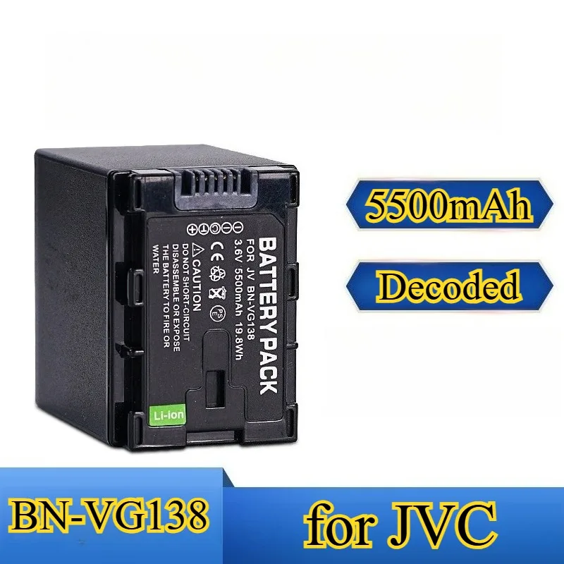 

Аккумулятор большой емкости 5500 мАч BN-VG138 для видеокамеры JVC GZ-EX275 GX8 GZ-G3, длительное время записи, декодированный