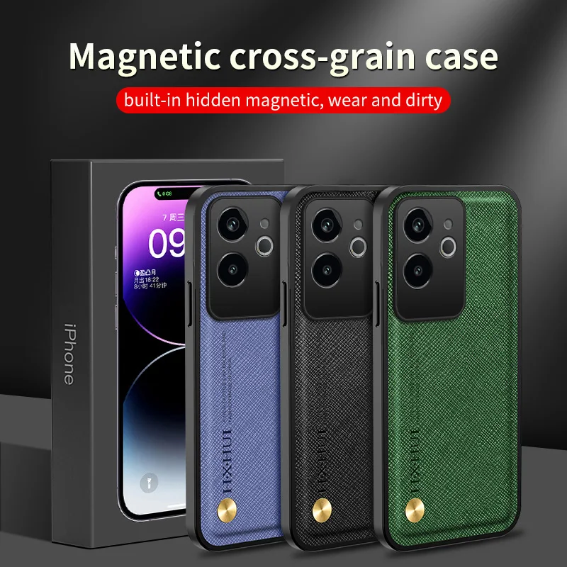 Case For Realme GT6 GT Neo6 SE 6T Fashion Cross Pattern Built-in Car Magnetic Business Style Cover For Realme GT6 Bumper