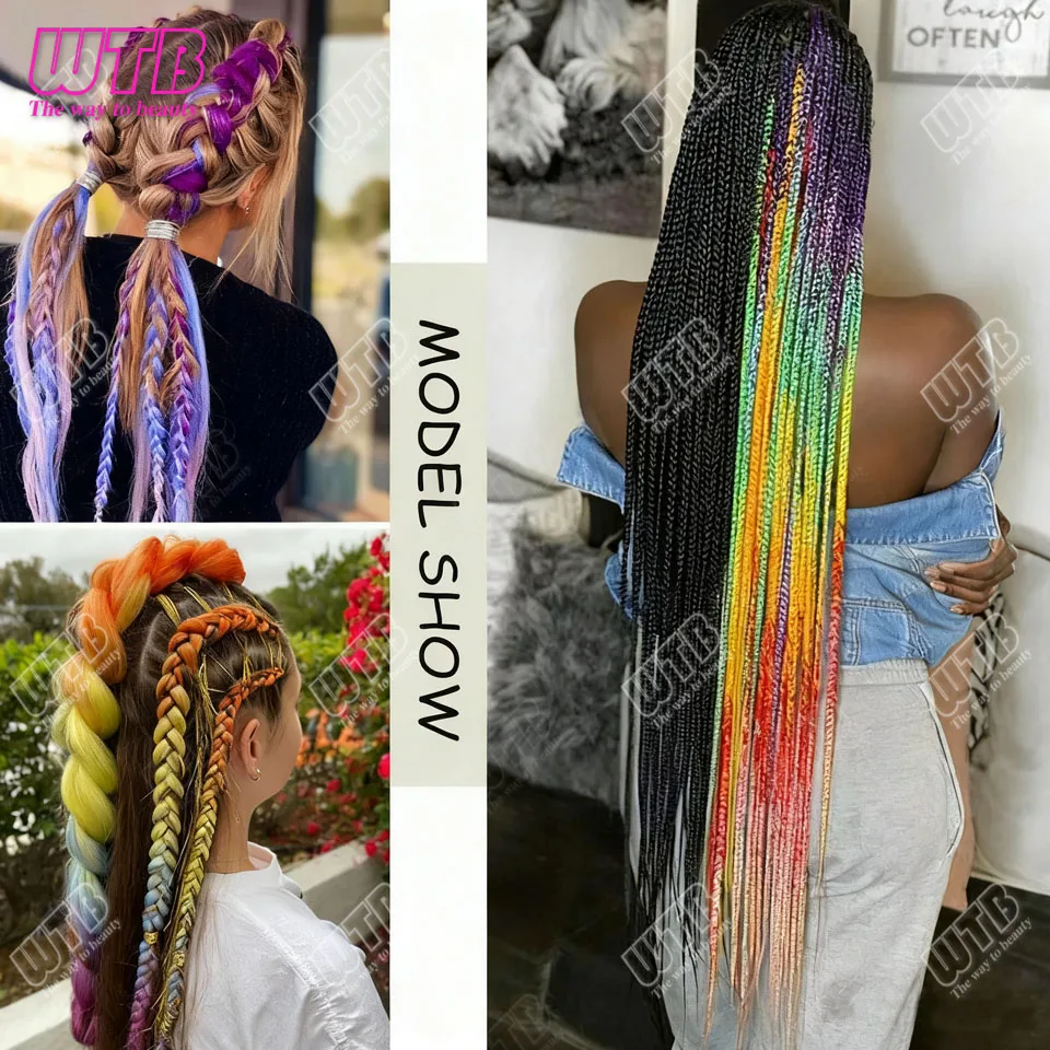 وصلات الضفائر الاصطناعية اللامعة للنساء - شعر أومبير طويل مستقيم مع خصلات بهرج للاستخدام في حفلات الهالوين