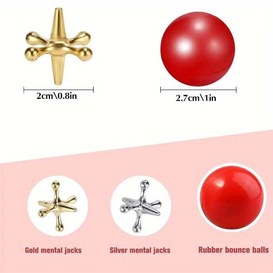 クラシック ミニ メタル ジャック ゲーム セット 弾むボール付き - 家族の楽しみ、パーティーの記念品、ギフトに最適 |   亜鉛合金、対象年齢 14 歳以上