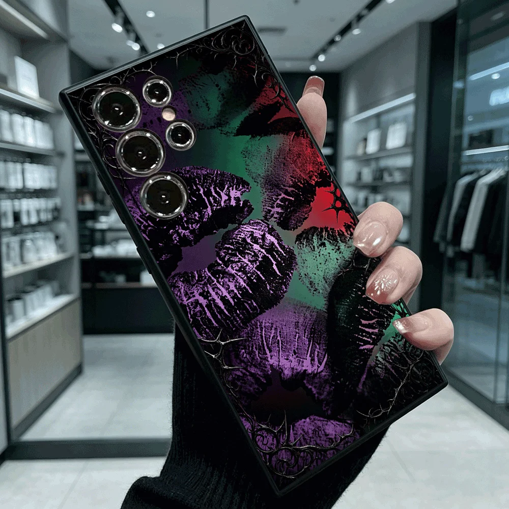 Gothic Thorn Purple Lips Soft TPU Shockproof Case For Samsung S26 Ultra FE A17 A27 A37 A54 A57 Anti Scratch Cover