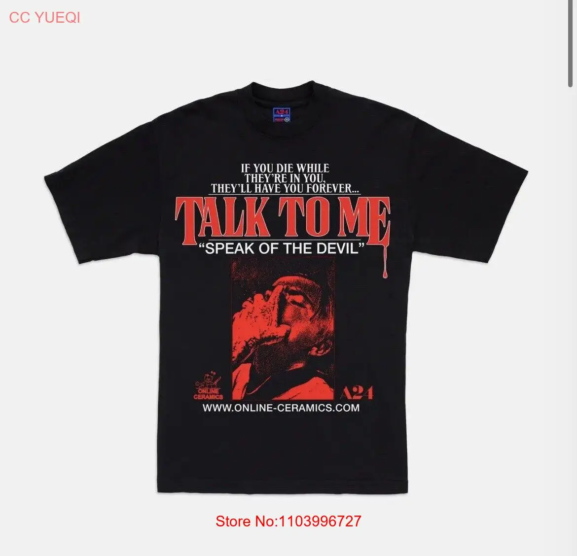 Camiseta de cerámica Online con mensaje de voz del diablo, camisa mediana, promoción de película A24