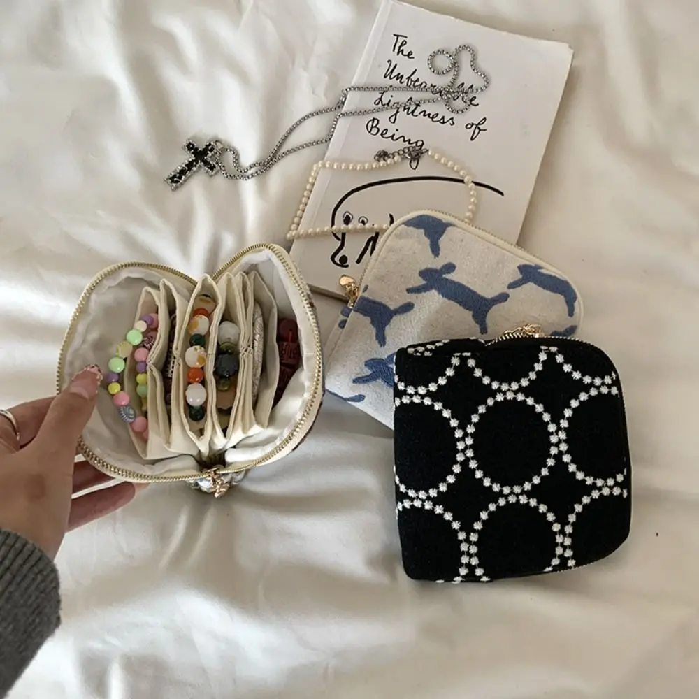 Multi-Layered Embroidered Jewelry Storage Bag Cotton Linen Ethnic Style Bracelet Display Pouch Soft Embroidery