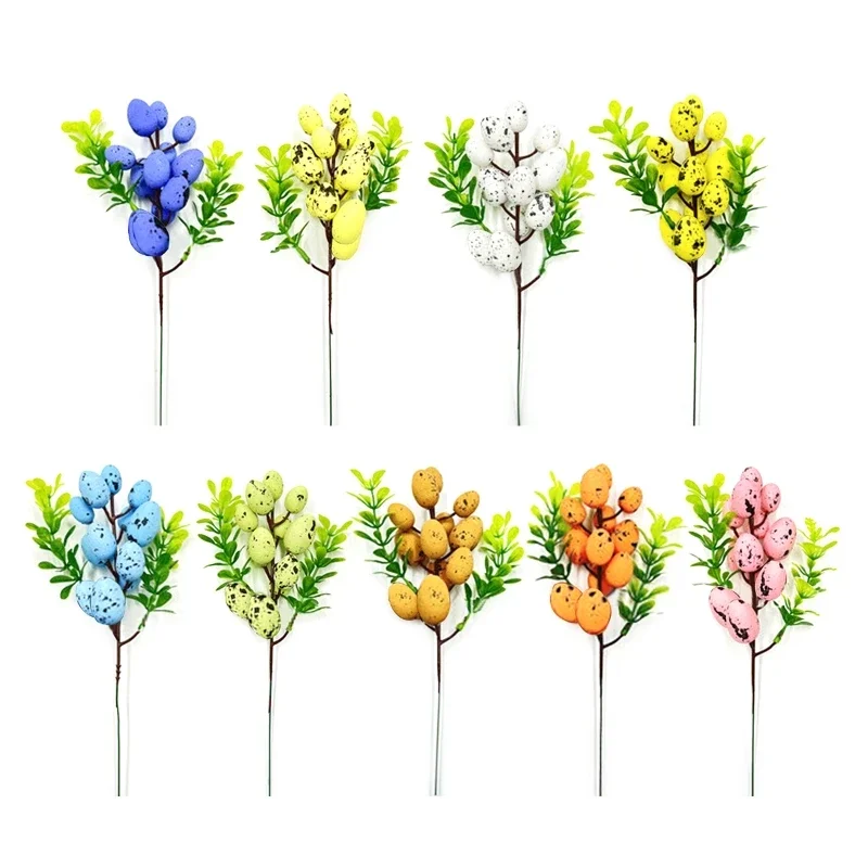 Easter Egg Cuttings Artificial Flowers Branch Colorful Painting Foam Bird Eggs Decoration DIY Craft Home Spring Skeleton Stikers