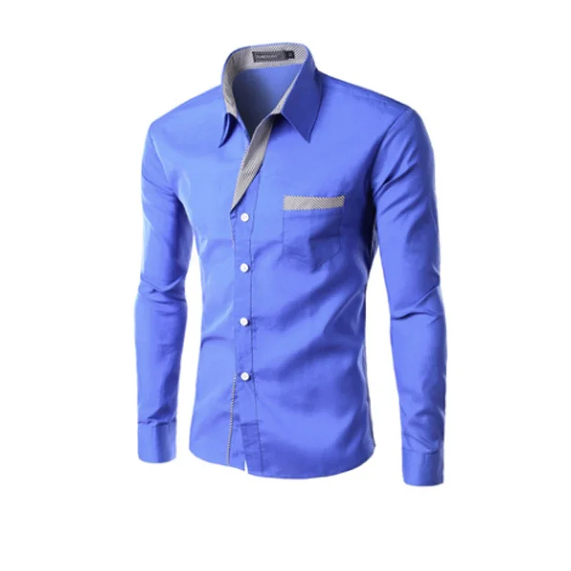 

НОВИНКА Новинка 2026 Мужская рубашка с длинным рукавом Весна Осень Повседневная корейская карманная мужская рубашка Хлопок Плюс Размер Slim Fit Белая мужская одежда M