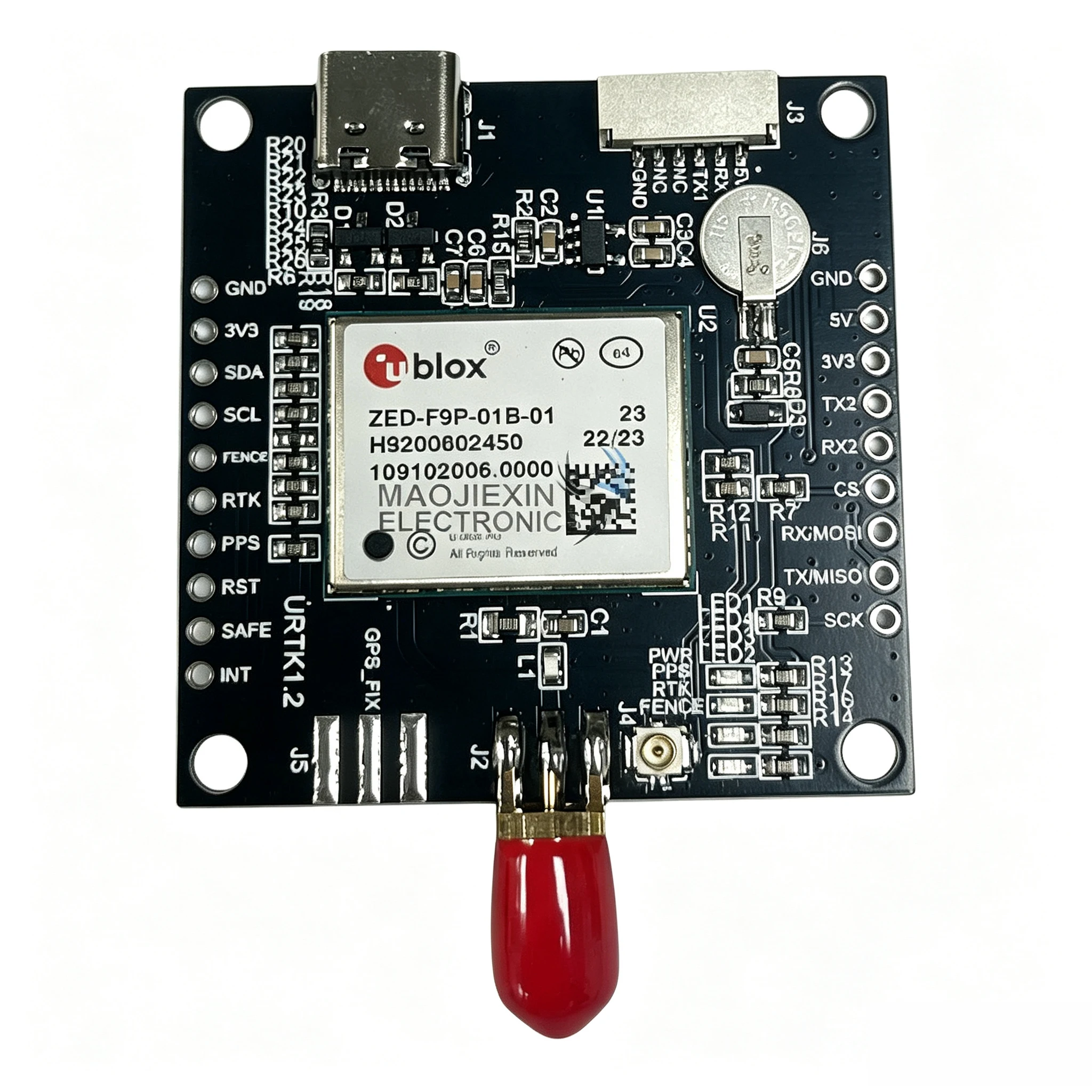 ZED-F9P-01B-01 RTK GNSS Receiver Board GPS Module Dual Band L1 L2 Base Rover Robotics  PX4 Raspberry Pi
