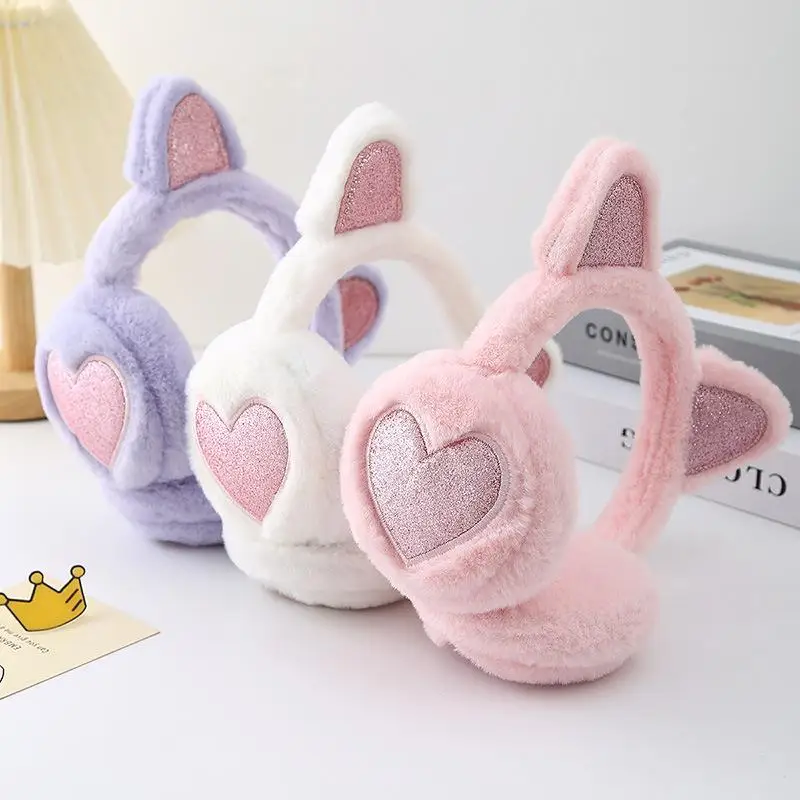 أفخم الشتاء الدافئة الأذن غطاء للأذنين بريق القط الأذن تدفئة القلب الفراء شنق غطاء للأذن للنساء فتاة إيرفلاب الباردة حماية الأذن يفشل #2