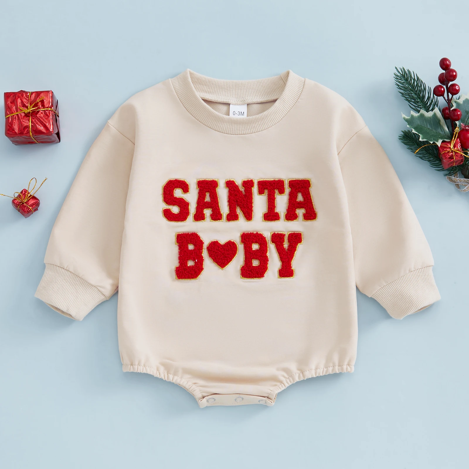 MISOWMNJOY Baby Christmas Clothes for Girls Boys Casual Sweatshirt Romper Cute Letter Long Sleeve Jumpsuit Newborn Bodysuits